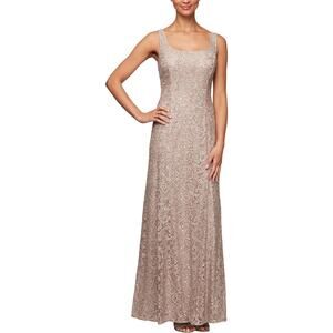 NWT! Alex Evenings Women's Long Lace Jacket Dress, Buff,14
